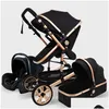 Strollers Baby Stroller 3 In 1 With Car Seat High Landscape Pram Folding Carriage Mom Trolley Drop Delivery Kids Maternity Dhwzv