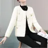 Kvinnans jackor 2024 Spring och Autumn Cardigan Round Neck Long Sleeve Solid Button Rands Pocket Place Plaid Elegant Fashion Coats