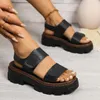 Sandalias Verano Mujer Playa Zapatos de cuero de suela gruesa para mujer Plataforma de aumento de punta abierta Damas Casual