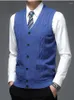 Coletes masculinos roupas colete sem mangas camisola de malha masculino com bolsos negócios cardigan colete elegante coreano 2024 outono maletry divertido