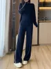 Pantalon de deux pièces pour femmes, sport décontracté, tricot, col rond, pull ample, jambes larges, ensemble de vêtements de mode coréenne d'automne 2024