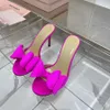 Mach Fashion Satin Slippers Women High Heels Luxury Designer Sandals Elegant Bow Water Diamond Decoration Party Wedding Shoes