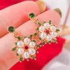 Stud Earrings Freshwater Pearl Ear Studs 925 Silver Needle Emerald Zircon