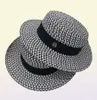 Chapeau de plaisancier à large bord plat à carreaux noirs et blancs de haute qualité, chapeau de soleil tressé en herbe pour femmes, casquette formelle de fête de mariage, printemps 5877464