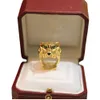 Anel de designer feminino Carttier de alta qualidade com anéis de caixa Novo anel de cabeça de leopardo oco liso 925 banhado a prata ouro rosa grande anel de casal de cabeça de leopardo