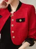 Women's Jackets Xiaoxiangfeng Set Autumn And Winter High Grade Red Short Coat Velvet Strap Dress Two Piece