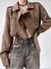 Women's Leather Punk Brown Cropped Jacket Women Outwear Zipper Moto Biker Casual Chic Design High Street Coat