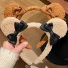 Fluffy Cute Bear Ears Bow Headband for Girls Spa Face cleaning Hairband Hair Hoops Plush Hairbands for Women Hair Accessories 240119