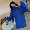 Women's Trench Coats 2024 Winter Korean Style Girly Wadded Jacket Royal Blue Fashion Cotton Elegant Top XXL