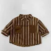 Kids Shirts 2023 Autumn New ldren Long Sleeve Lapel Shirts Cotton Boys Girls Vintage Striped Shirts Baby Cardigan Jacket Kids Clothes H240508