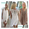 Vestidos informales básicos Estilo Boho Vestido de encaje para mujer Verano Playa suelta Mini Swing Gasa Bikini Er Up Ropa para mujer Entrega de gotas A DHZKY