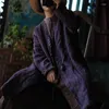 Women's Trench Coats QPFJQD Female Retro Linen Jackets V-Neck Chinese Style Long Parkas 2024 Winter Women Purple Warm Plus Cotton Full