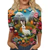 Women's T Shirts Easter 3d Simulated Print Pattern Three-Quarter Sleeve Top Official Store Korean Reviews Many Clothes