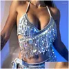 Mulheres Swimwear Mulheres Swimwear Sequin Fringe String Bikini Top Glitter Bra Belly Dance Latin Halter Drop Delivery Vestuário Feminino C Dhzgu