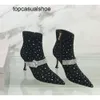 JC Jimmynessity Choo Boots Rhinestones Crystal Top Quality Ankle Pointed Toe Stiletto Heels Womens Luxury Designer Leather Sole Booties Dress Evening Shoes Factor Factor