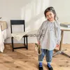 Barnskjorta 2024 Spring New LDREN CASUAL RIKED SHIRTS GIRLS Långärmning Toppar Kids Cotton Tee Baby Girl Loose Blue Spädbarnskläder H240508