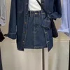 Vestidos de trabalho Xgoth Retro Saias Define Coreano Moda Casual Único Breasted Denim Camisa Tops Cintura Alta Saia Curta Meninas Conjunto de Duas Peças