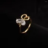 Anillos de racimo Color oro Curva Geometría Cubic Zircon Anillo de compromiso de boda para mujer Niñas Cristales austriacos Regalo al por mayor Dropshippi