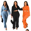 Mulheres Tracksuits Designer Roupas de Primavera para Mulheres Dois 2 Peça Conjuntos Sólidos Outfits Escritório Senhora Moda Jaqueta e Calças Largas Mat Dhfml