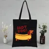 Shopping Bags Dachshund Teckel Funny Cute Dog Animal Harajuku Black Canvas Tote Bag Reusable Cloth Handbag Shoulder