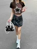 Rokken Y2k Rok Womens Hot Girl Hotsweet Sterren Retro Denim Zomer Nieuwe Hoge Taille Slanke Gothic Geplooide Mini een Woord Shortyolq