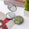 2PCS spiegels kleine compacte zakspiegel Bohemen bloempatroon make-upspiegel opvouwbaar draagbaar voor reizen vrouwen vintage cosmetische meisjes cadeau