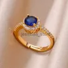 밴드 고리 Green Blue Zircon Round Rings for Women Gold Color Stainless Steel Rweddfemale 럭셔리 보석 파티 선물 Anillos Mujer J240119