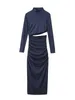 Casual klänningar blingblingee y2k ihåliga ut kvinnliga kroppskonklänningar 2024 Autumn Long Sleeve Mock Neck Ruched Split Robe Party Female Midi