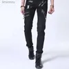 Men's Jeans Men Hip Hop Jeans With Chain Patchwork Punk Gothic Party Stage Multi Zippers Leather Performance Pants For ManL240119