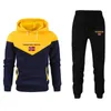 Mens Tracksuit Hooded Sweatshirts and Jogger Pants Patchwork Color Gym Outfits Autumn Winter Casual Sports Hoodie Set 240119