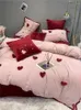 Conjuntos de cama Estilo Princesa Inverno Coral Velvet Quatro Peças Conjunto com Flanela Dupla Face Espessada Vinho Vermelho Leite de Casamento