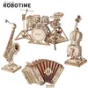 Arts and Crafts Robotime Rolife 3D Wooden Puzzle Games Saxophone Drum kit Accordion Cello Model Toys for Children Kids Birthday Gifts YQ240119