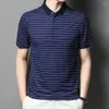 Men's T Shirts Summer Fashion Shirt Men 2024 Striped Short Sleeved T-Shirt Clothing Business Casual Turn-Down Collar Tops