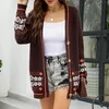 Jaquetas femininas Mulheres Verifique Inverno Casual Manga Longa Coreana Outer V Neck Outwear Overcoat Imprimir Casacos Tops JK Casaco Knited Cardigan Ropa