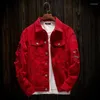 Herrjackor 2024 Autumn Jean Jacket Slim Fit Cotton Denim Red White Black Ripped Hole Coats Men outwear plus storlek 4xl