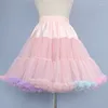 Damen-Nachtwäsche, Regenbogen-Lolita-Rock, Stütze, Zuckerwatte, bunt, weicher Schleier, flauschiger Petticoat, Unterrock, hübsches Tutu, halblange Frau