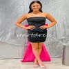 Sexy Strapless Short Prom Dress Sheath Black With Hot Pink Bow Train Evening Dress Beautiful Senior Homecoming Graduation Dress 2024 Fitted Special Occasion Party