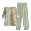 Женские брюки из двух предметов, 2 шт./компл., удобная блузка, брюки, повседневные брюки из смеси хлопка с цветочным принтом
