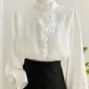 Blusas femininas camisas e para primavera outono moda estilo chinês retro camisa de manga longa senhora do escritório elegante topo