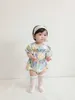 Rompers Fashion Flower Print Baby Girl Body Bodysuit Cotton Princess Ubranie 2023 Lato Nowy niemowlę Jobsit Baby Girl Ubrania H240508