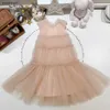 Neues Mädchenkleid mit mehrlagiger Spitze, ärmelloser Kinderrock, Größe 90–160, Designer-Babykleider, schönes rosafarbenes Kinderkleid, 20. Januar