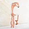 Bathroom Sink Faucets Antique Red Copper Single Handles Dolphin Style Basin Faucet Swivel Spout Mixer Tap Tsf849