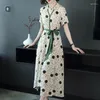 Vestidos de festa macio seda maxi longo praia vestido mulheres linhas de verão polka dot elegante com bowtie faixas v pescoço magro ajuste plus size vestidos