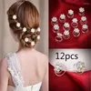 Hårklipp 12 st Crystal Rhinestone Flower Bridal Wedding Pins Hairgrip Accessories Frisyrer Head Braid