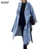 RUGOD printemps automne femmes décontracté lâche XLong Denim Trench manteau femme Denim salopette grande taille taille réglable Coat5990301