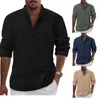 Mens Linen Long Sleeve Shirt Solid Color Casual Cotton Tops Size S5XL 240119