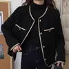 Giacca corta da donna in tweed stile francese girocollo cappotto vintage da donna elegante perla monopetto outwear giacca coreana 240118