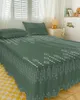 Gonna da letto Linee geometriche bohémien Copriletto elasticizzato verde con federe Coprimaterasso Set lenzuolo