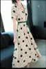 Vestidos de festa macio seda maxi longo praia vestido mulheres linhas de verão polka dot elegante com bowtie faixas v pescoço magro ajuste plus size vestidos