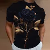 T-shirts pour hommes T-shirt de mode 3D Fleur Imprimer Tops à manches courtes Street Casual Rose T-shirt Streetwear Tee-shirt surdimensionné Hommes Vêtementsyolq